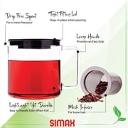 Simax Glassware 1 Quart Teapot with Metal Mesh Infuser | Plastic Lid, Microwave and Stovetop Safe, Heat, Cold, and Thermal Shock Resistant Borosilicate Glass, Makes a Stunning Presentation