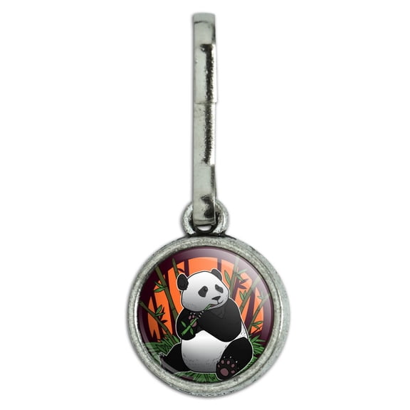 Giant Panda Bear Eating Bamboo Antiqued Charm Clothes Purse Suitcase Backpack Zipper Pull Aid