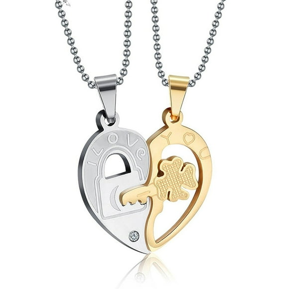 Acier Inoxydable Clé à Coeur Puzzle Femmes Hommes Couple Pendentif Collier