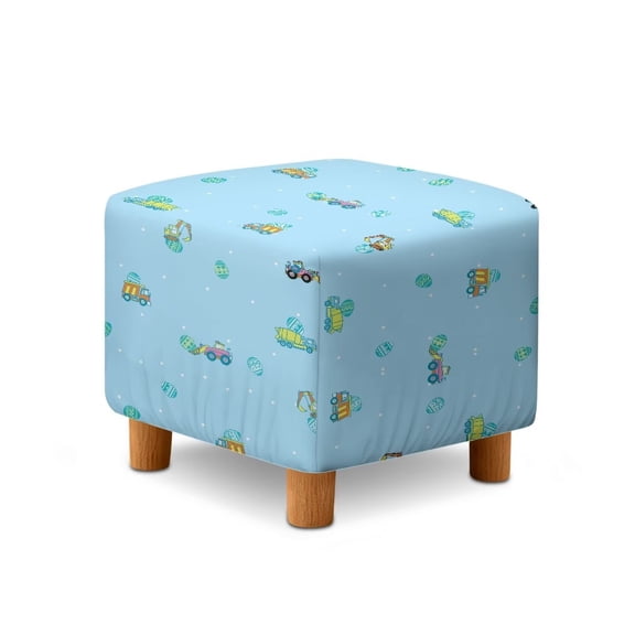 SCRAWLGOD Easter Egg Spot Engineering Vehicle Pattern Blue Ottoman Slipcover, Breathable Footrest Sofa Protection Washable Covers for Footstool with Stretch Bottom for Pets