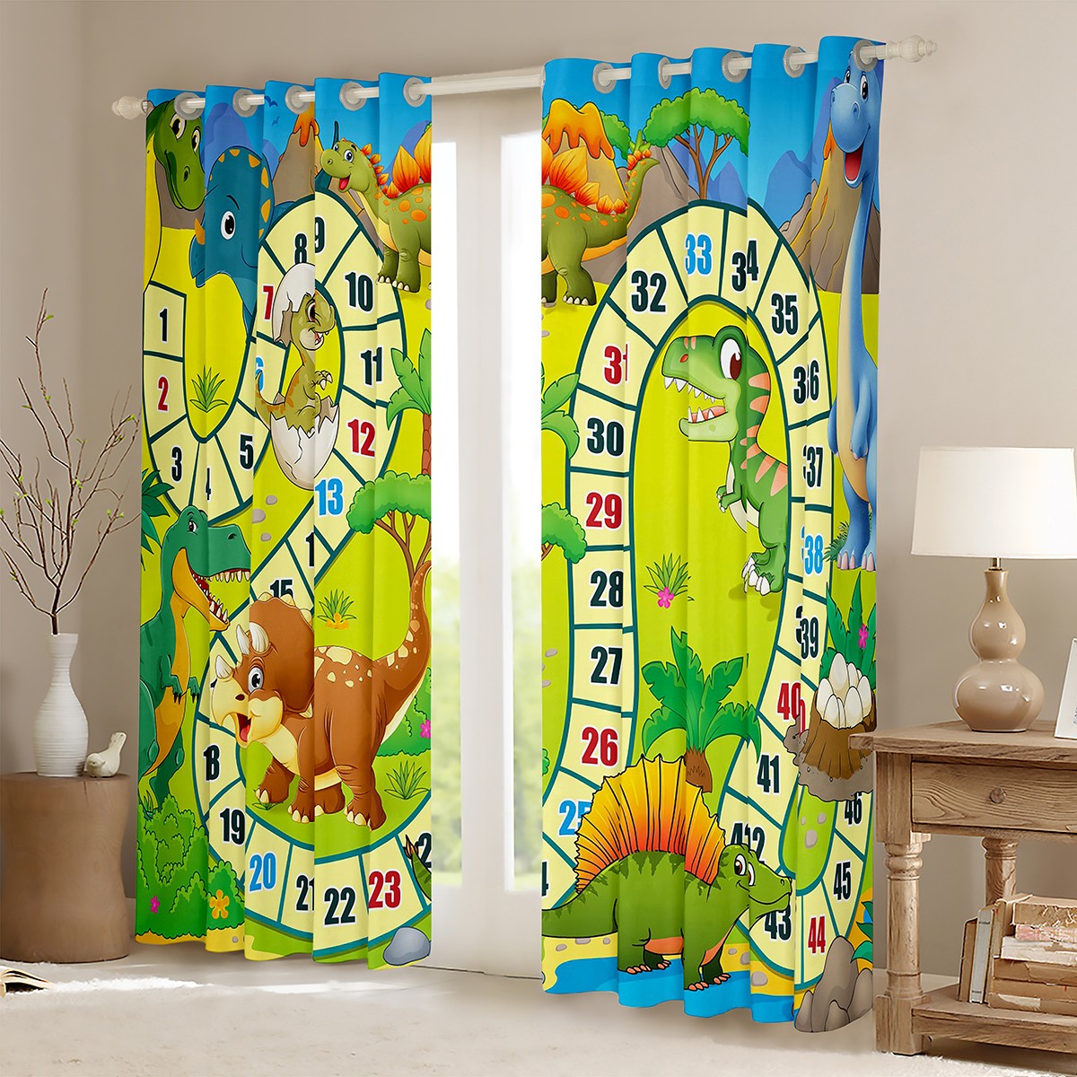 Homewish Wild Dinosaur Black Out Curtains,Number Game Curtains Pack of 2 (42x63 Each),Cartoon Animal Bedroom Curtains For Voys Kids,Super Cozy Room Decor