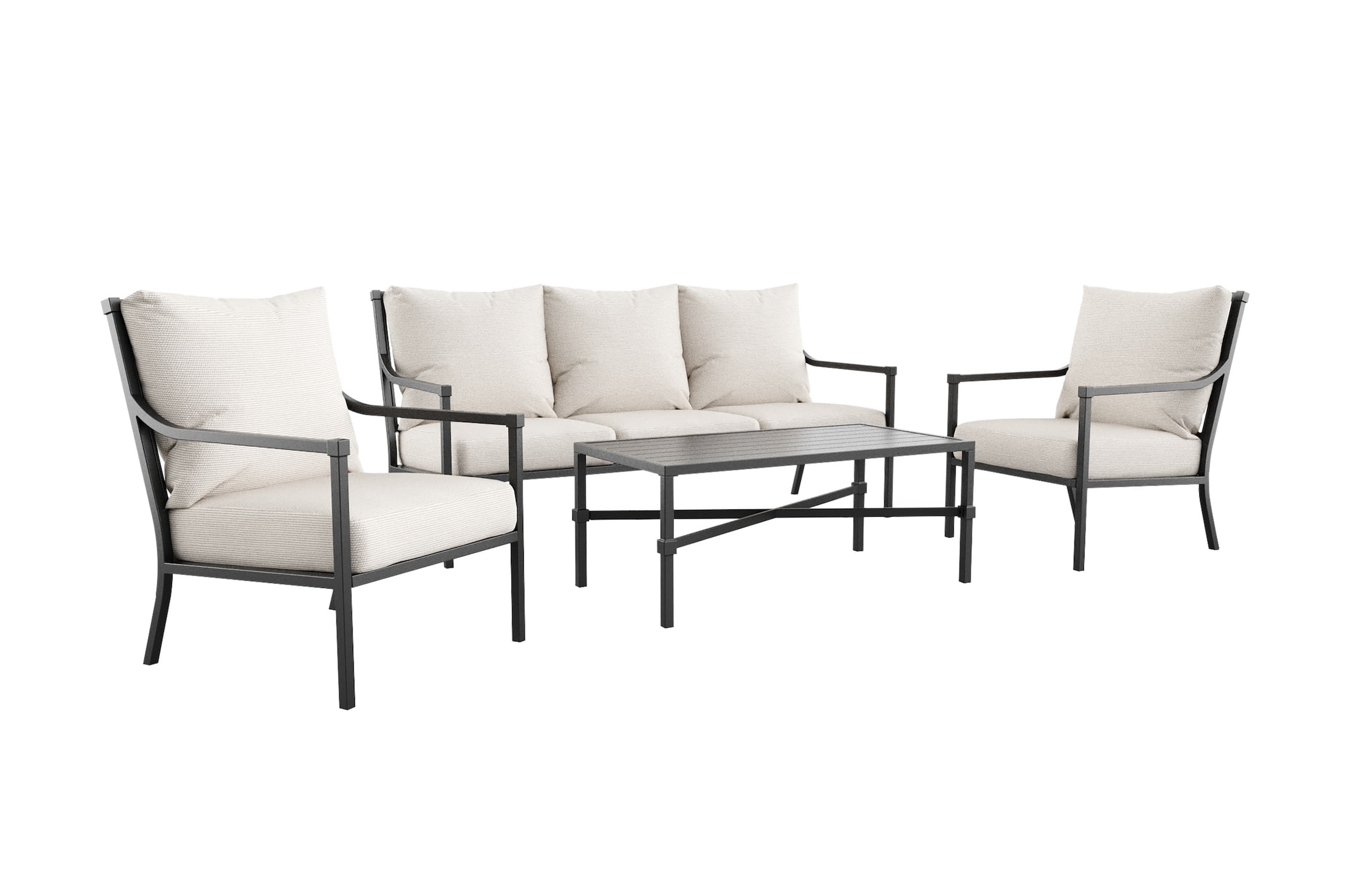 My Texas House Cambria 2-Pack Steel Outdoor Patio Conversation Chairs, White/Black