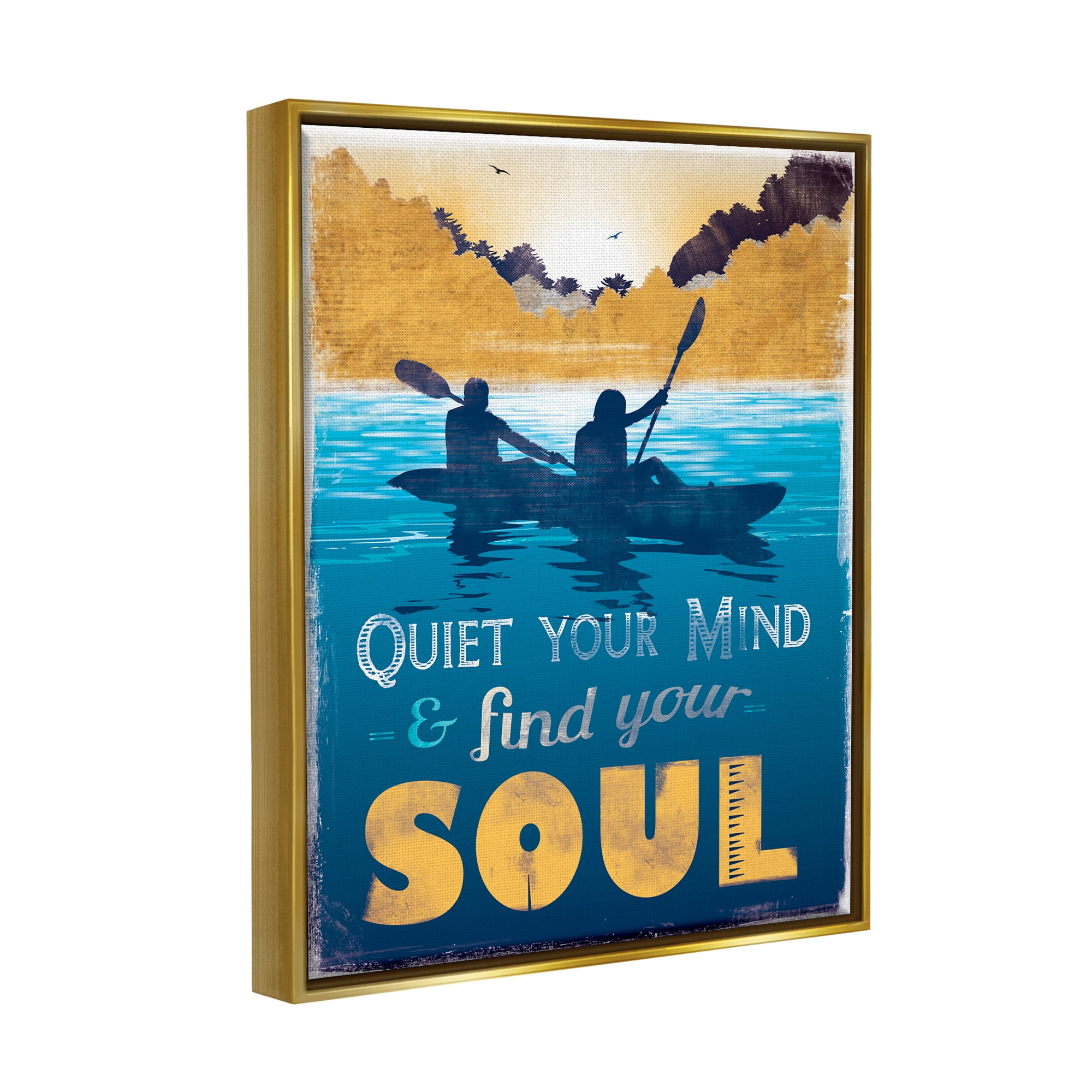 Stupell Industries Find Your Soul Scene Inspirational Painting Gold Floater Framed Canvas Art Print Wall Art, 17 x 21