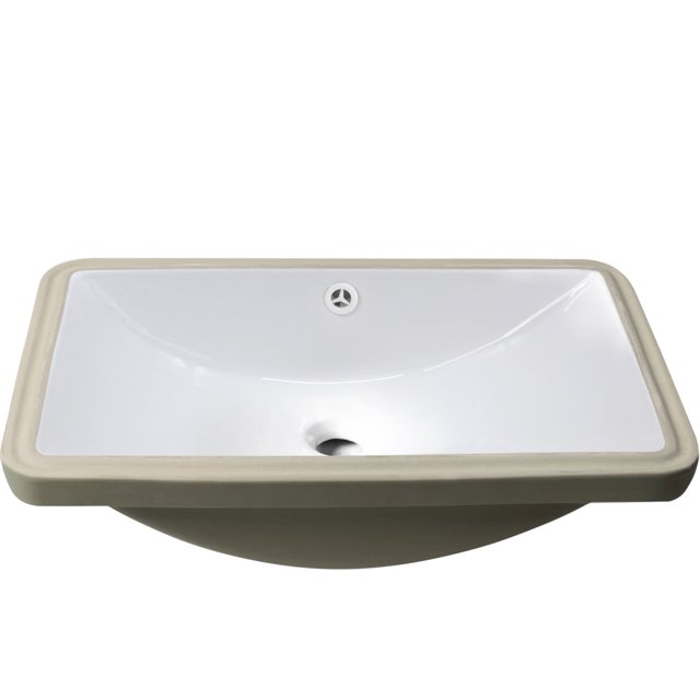 Novatto Rectangular Undermount White Porcelain Sink with Overflow, 22.375-inches