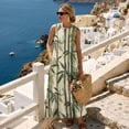 thumbnail image 3 of Xoenoiee Green Leaf Ink-Wash Print Linen-Like Maxi Dress Summer Dresses 2026, Beach Vacation Clothes Sleeveless Sundresses with Pockets, Breathable Boho Outfits for Travel Holiday Party, Size 4XL, 3 of 7