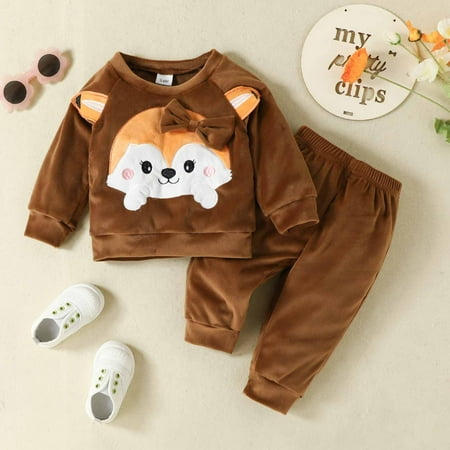 

uublik Baby Clothes Sets for Girls Pleuche Long Sleeve Sweatshirt and Trousers 2-Piece Set