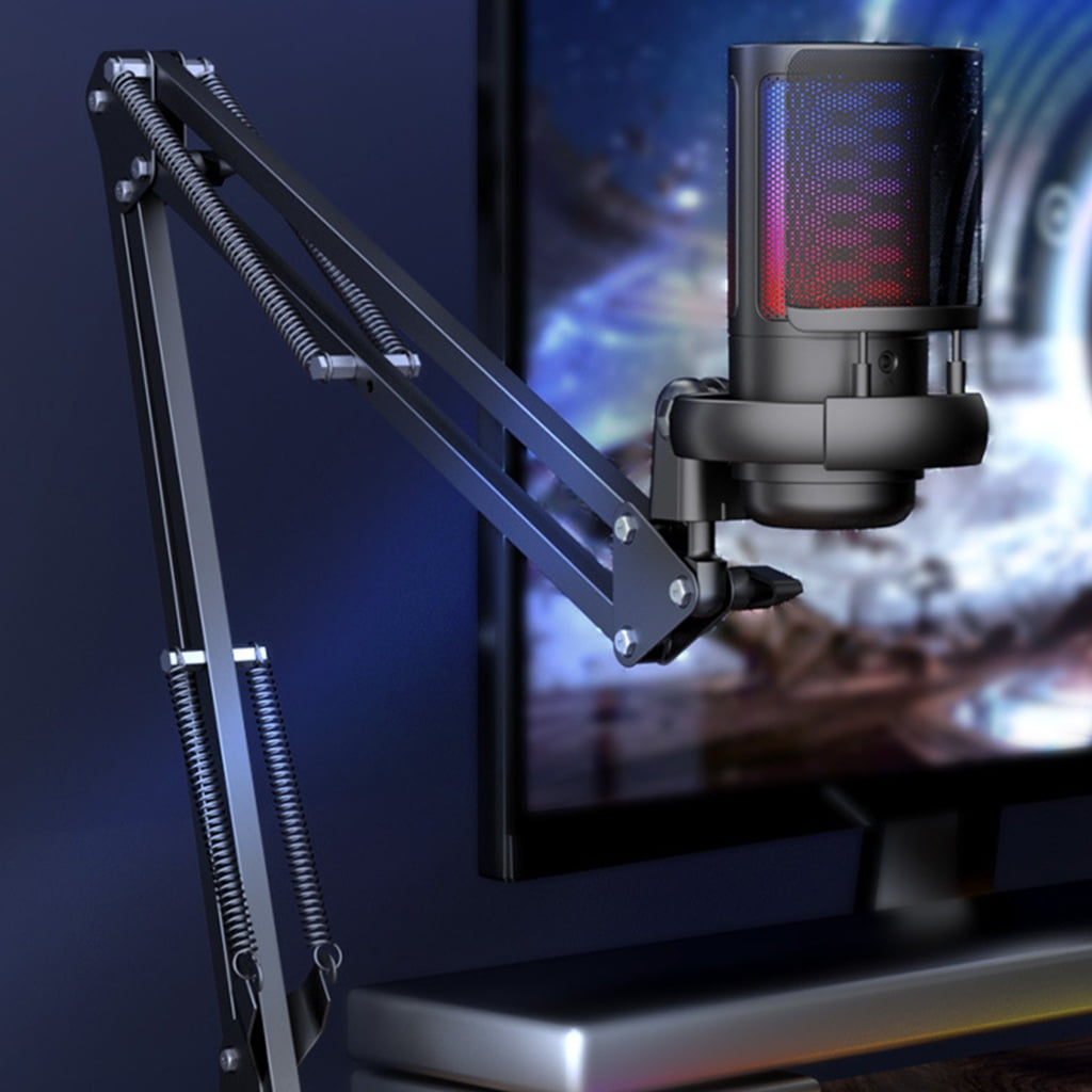 LED Light Gaming Microphone USB Condenser Mic Clip Mount for Desktop and Laptop