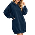 thumbnail image 3 of Karymi Spring Dresses Solid Oversized Hoodie Dress, V Notch Neck Lantern Puff Long Sleeve Kangaroo Pocket Elastic Hem Sweatshirt Tunic Dress, 3 of 8