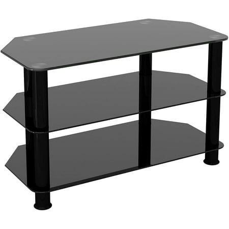 ZCYH SDC800CMBB-A TV Stand for 10-inch to 42-inch TVs Black Glass Black Legs