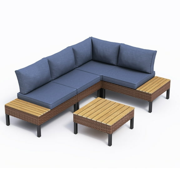 ELPOSUN 5-Piece L-Shaped Outdoor Sectional Sofa ,Patio Furniture with Water-resistant Cushions & Side Tables (Navy)