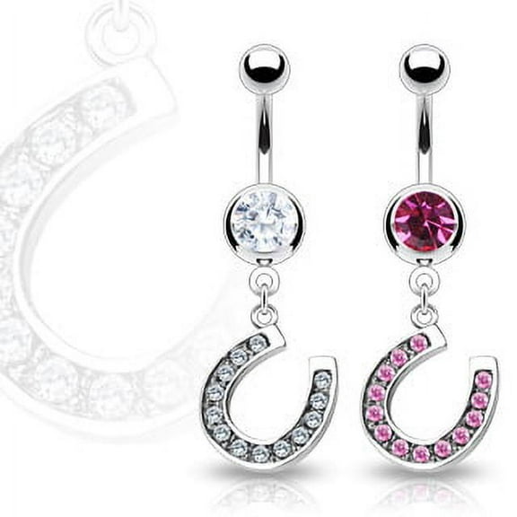 Horseshoe Dangle Belly Ring 14G (1.6MM) #51 (Clear)
