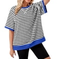 thumbnail image 2 of Conairie Womens Summer Shirts Casual Stripe Loose Short Sleeve Crew Neck T Shirts Fashion Elegant Breathable Work Tee Pullover Outfits Black L, 2 of 6