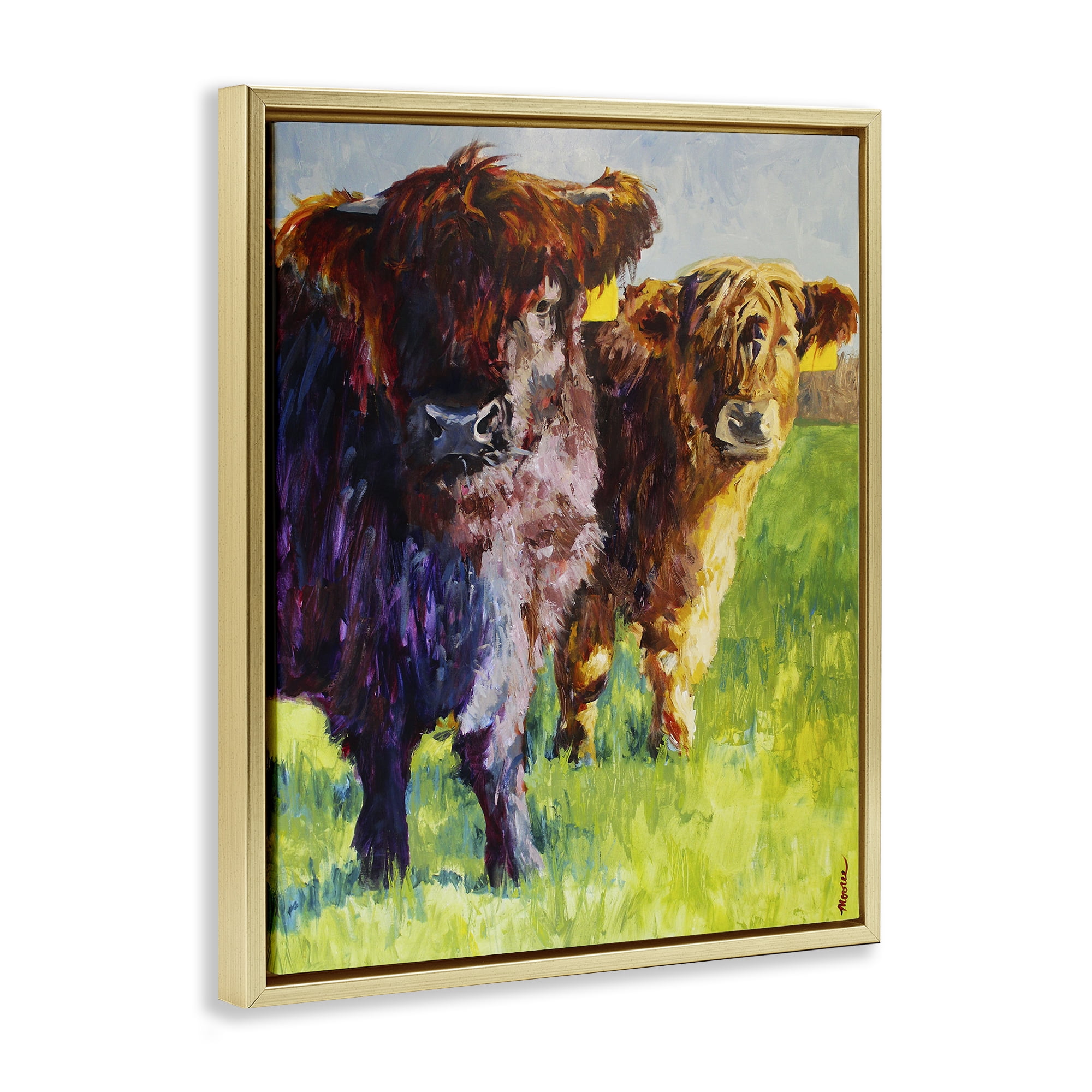 Stupell Industries Traditional Cattles Painting Animals Painting Gold Floater Framed Canvas Art Print Wall Art, 25 x 31