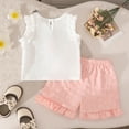 thumbnail image 2 of VUHXZWAF Girls Summer Clothes Set Sleeveless Line Shirt and Ruffle Shorts Kids Outfits Size 6-9 Months, 2 of 3