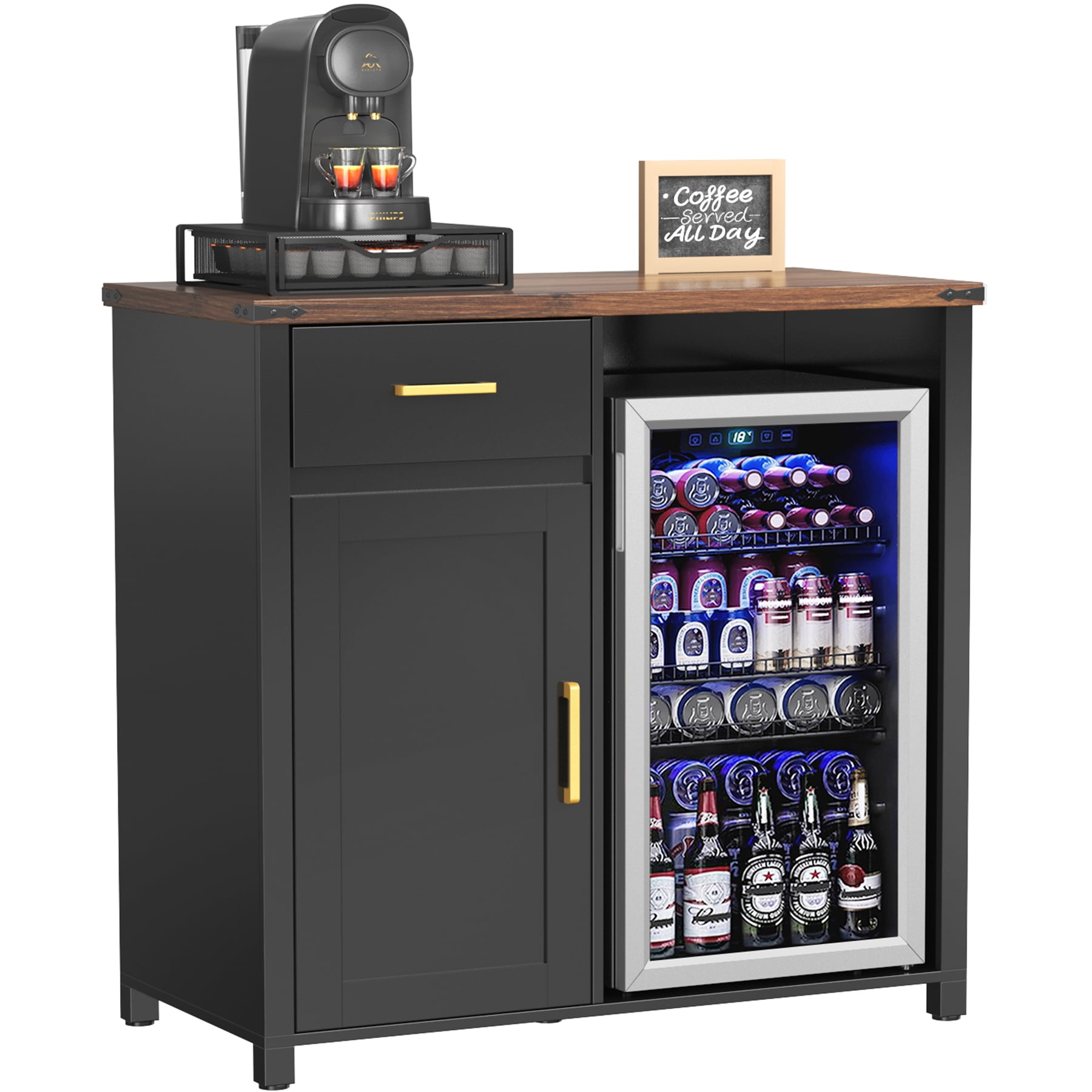Coffee Bar with Mini Fridge Space, Mini Fridge Cabinet Stand for Dorm, Kitchen or Office