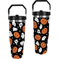 Halloween Tumbler, Spooky Pumpkin Mug Cup Ghost Tumblers with Handle and Straw 30 oz, Halloween Gifts for Friends Family Insulated Water Bottle