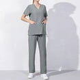 thumbnail image 2 of TAIAOJING Women Scrubs Sets Casual Short Sleeve V Neck Nursed Working T Shirts Top With Pocket And Long Pants Solid Color Set Outfit, 2 of 8