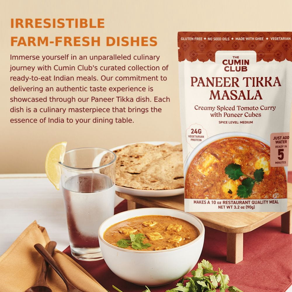 (6 pack) The Cumin Club Paneer Tikka Masala - Instant Indian Food - Ready to Eat  - 10oz Meal