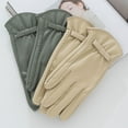 thumbnail image 2 of Fashion Women's Full Finger Plus Velvet Bow Leather Gloves Winter Outdoor Cycling Thick Warm Touch Screen Driving Mittens S185 (Beige,One Size), 2 of 6