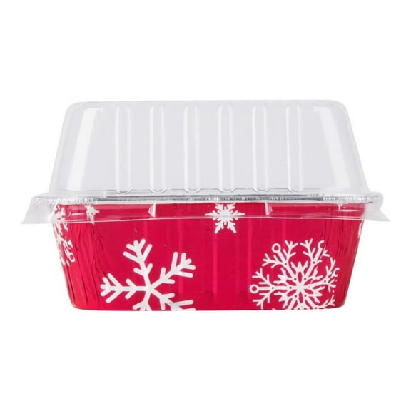 Disposable Aluminum Holiday 1 lb. Mini Loaf Pans with Clear Snap on Lid #9302X (25)