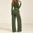thumbnail image 4 of DYTTDG Women’s 2‑Piece Outfit Set, V‑Neck Long Sleeve Crop Top & Drawstring Elastic Waist Wide Leg Pants with Side Pockets, Solid‑Color Casual Loungewear Suit for Fall Winter Daily, 4 of 8