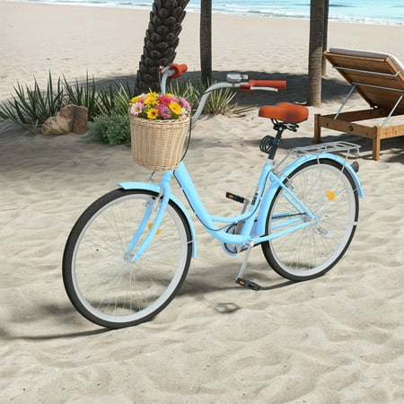 Uforic 24" Beach Cruiser Bike for Women, 7-Speed Adjustable Seat Bike Bicycle for Adult City Commuter, Blue
