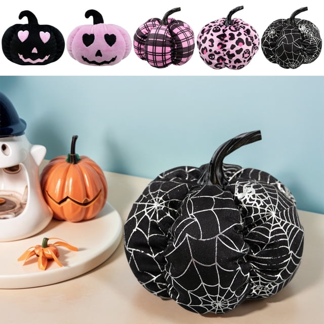 Decoración de Calabaza para Halloween | Centro de Mesa de Calabaza de Tela Suave - Negro - 12,7 X 12,7 X 8,9 Cm - 136 G