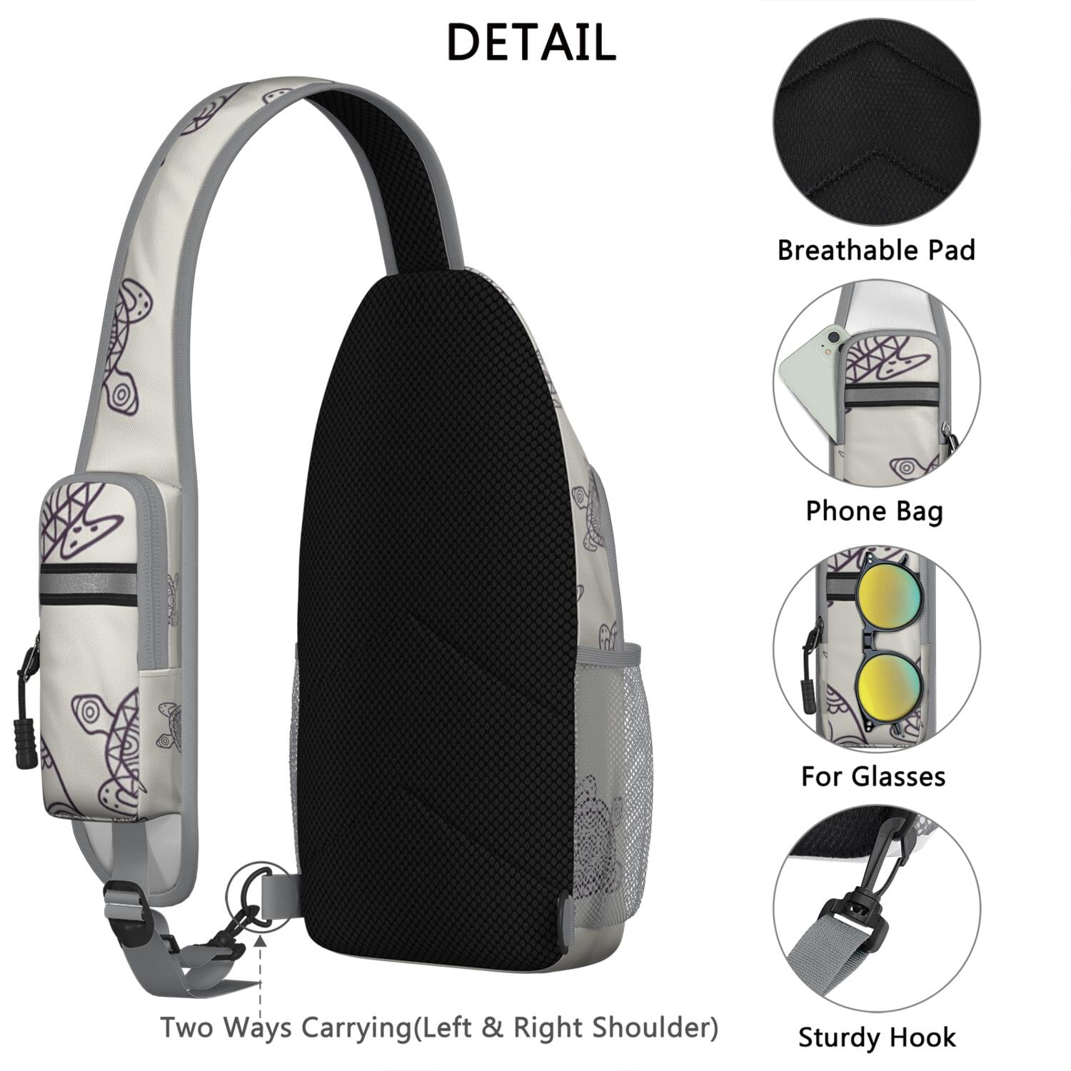 Crossbody Sling Backpack for Women Men Turtle Shape Shoulder Sling Crossbody Casual Chest Bag for Travel Sports Running Hiking