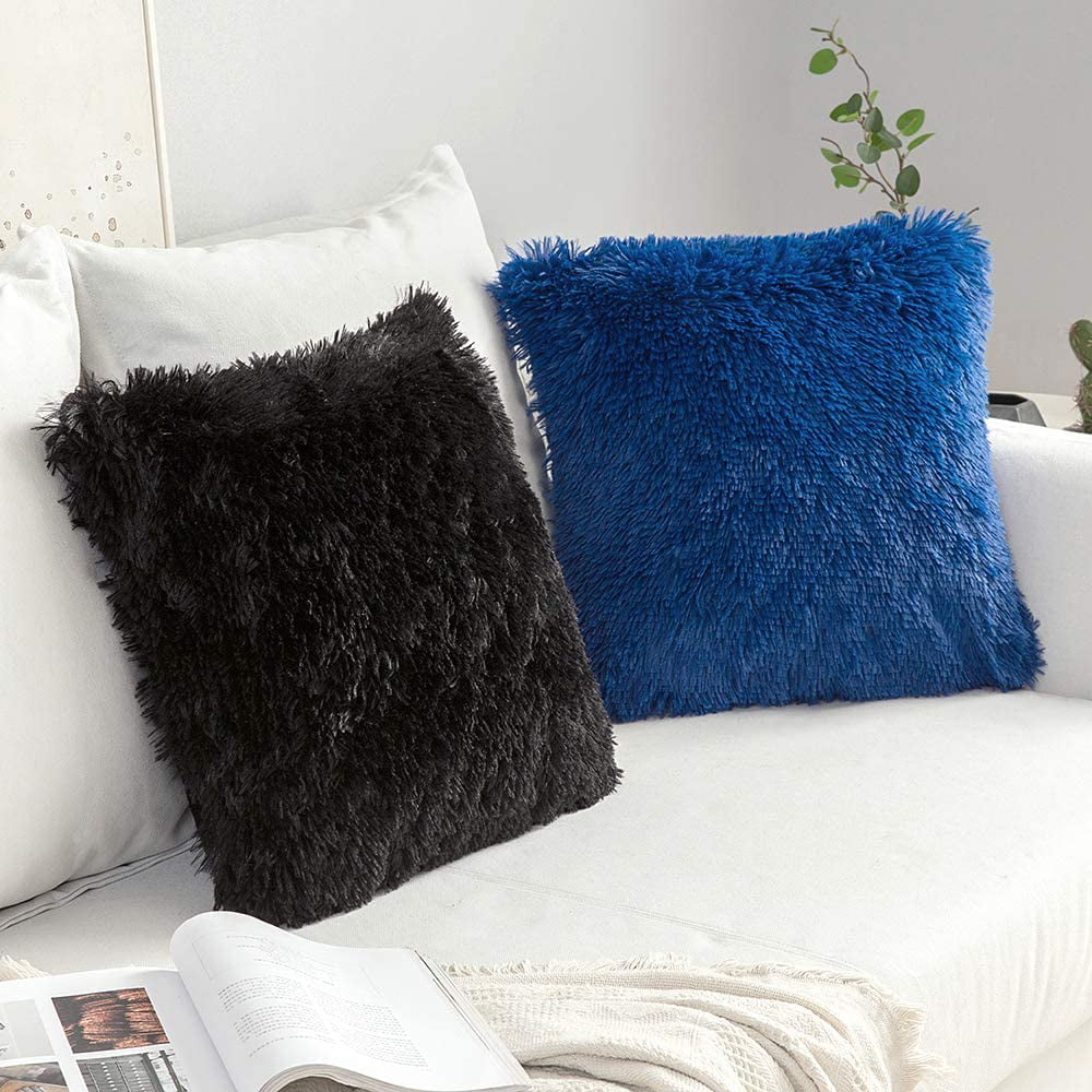 2 Luxury Faux Fur Throw Pillow Cover Christmas Deluxe Decorative Plush Pillow Case Cushion Cover Shell for Sofa Bedroom Car 16 x 16 Inch