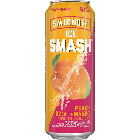 Smirnoff Ice Smash Peach Mango, Single Serve, 23.5 fl oz Can, 8% ABV