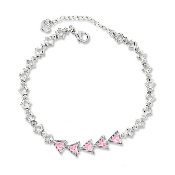 Kaash Customs CZ Stone Silver Plated Triangle Shaped Bling Adjustable Anklet Bracelet Best Bridesmaid Gift for Her