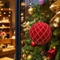 thumbnail image 6 of Flocked Christmas Ball Ornament, 6-Inch Burgundy Plastic Bauble with Gold Thread Pattern for Tree and Party Decor, 6 of 10