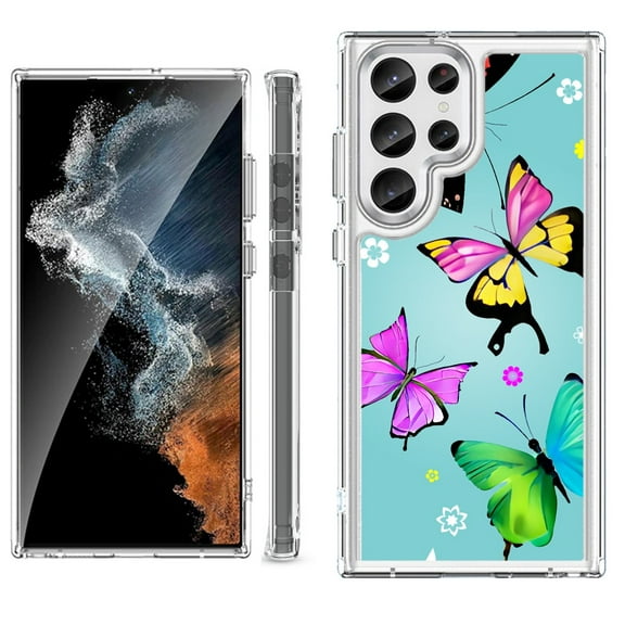 Shockproof Bumper Phone Case for Samsung Galaxy S23 Ultra 5G, by OneToughShield ® - Butterfly