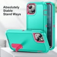 thumbnail image 6 of Stand Case for iPhone 15 with Metal Kickstand Hard PC & TPU Back Shockproof [Military Grade Protection] Heavy Duty Rugged Hybird Protective Cover for iPhone 15, Mint+Rose, 6 of 8