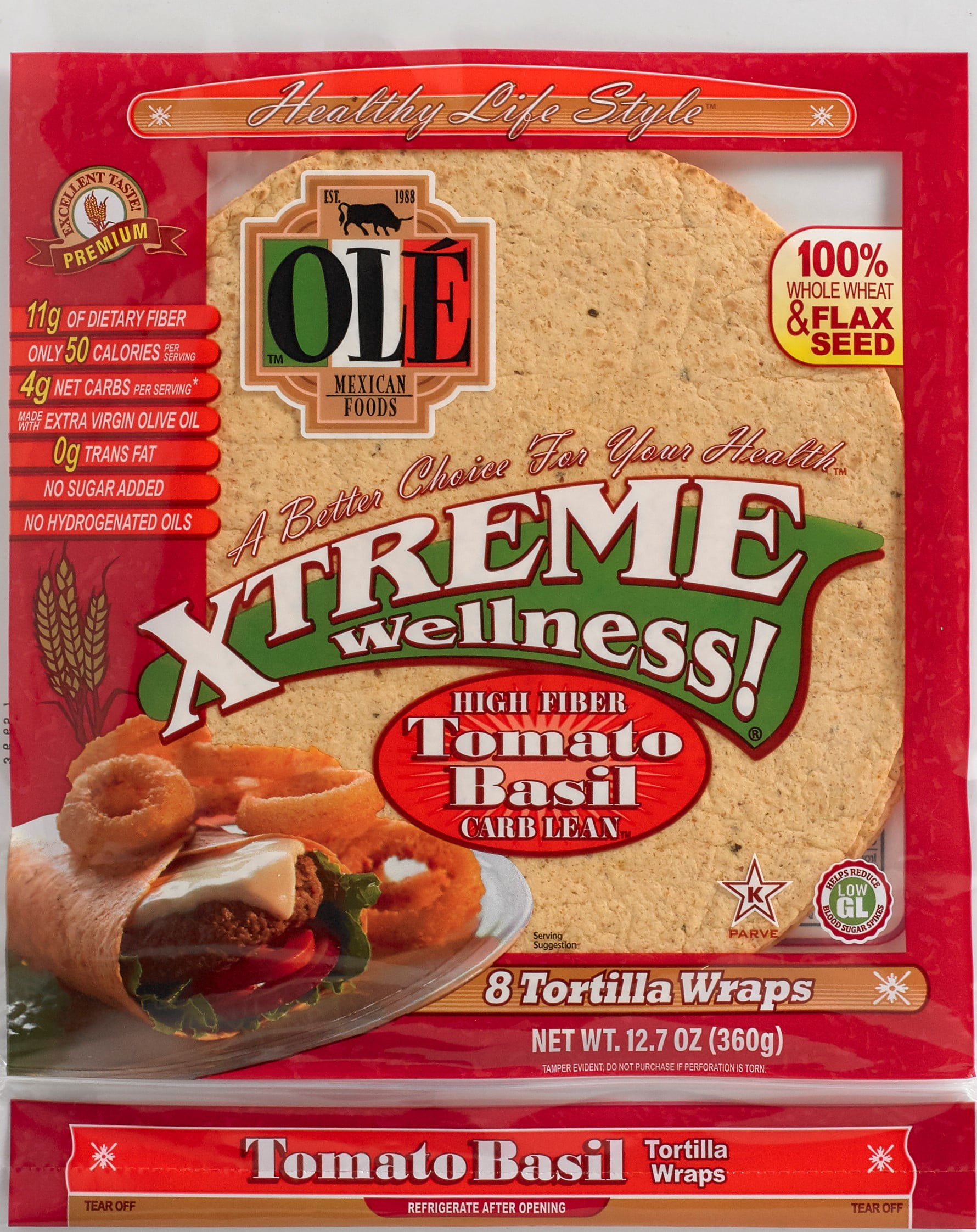 Ol Mexican Foods Xtreme Wellness! Tomato Basil Tortilla Wraps, 8 count, 12.7 oz