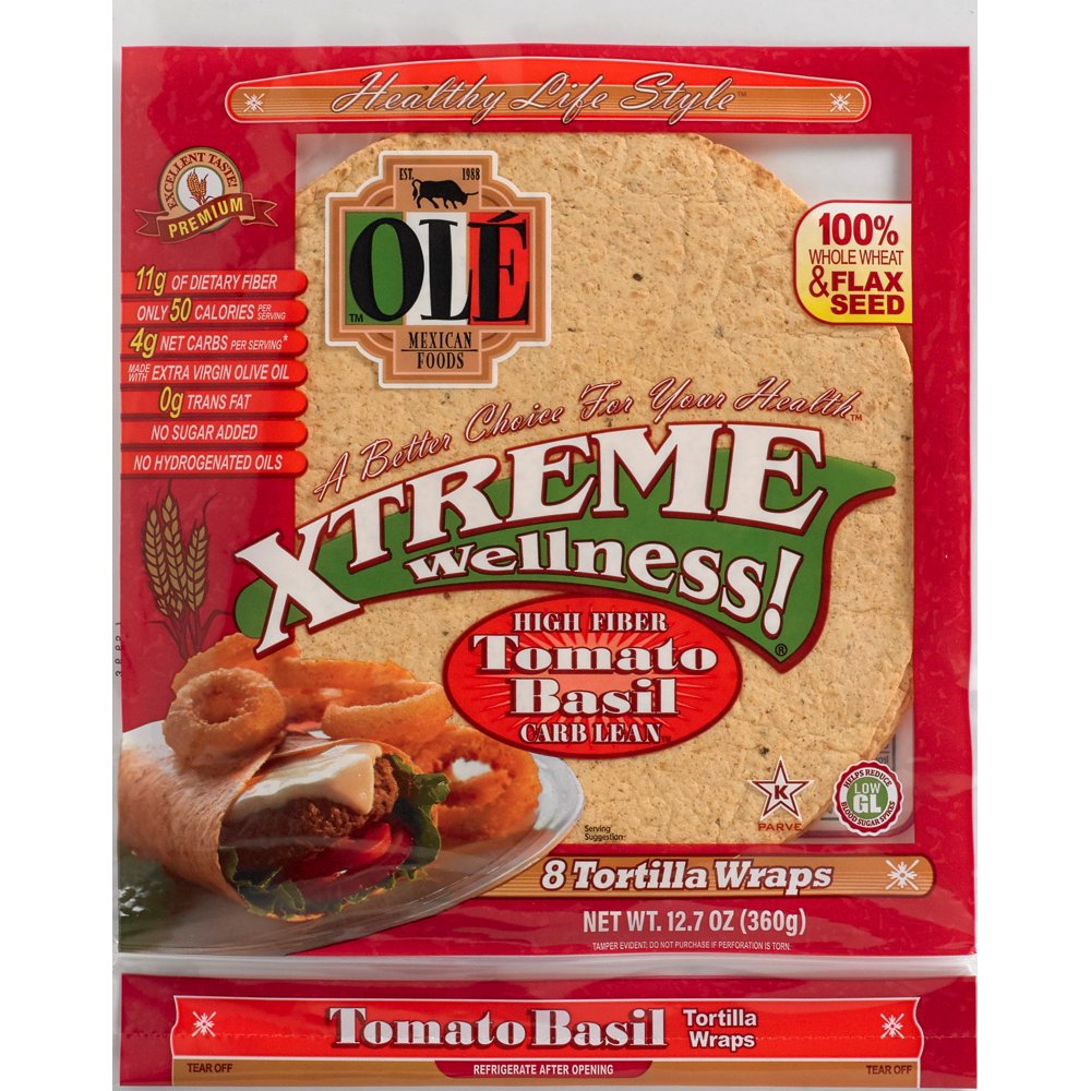 OLE Mexican Foods Xtreme Wellness! Tomato Basil Wraps 8" Tortillas, 8 ct