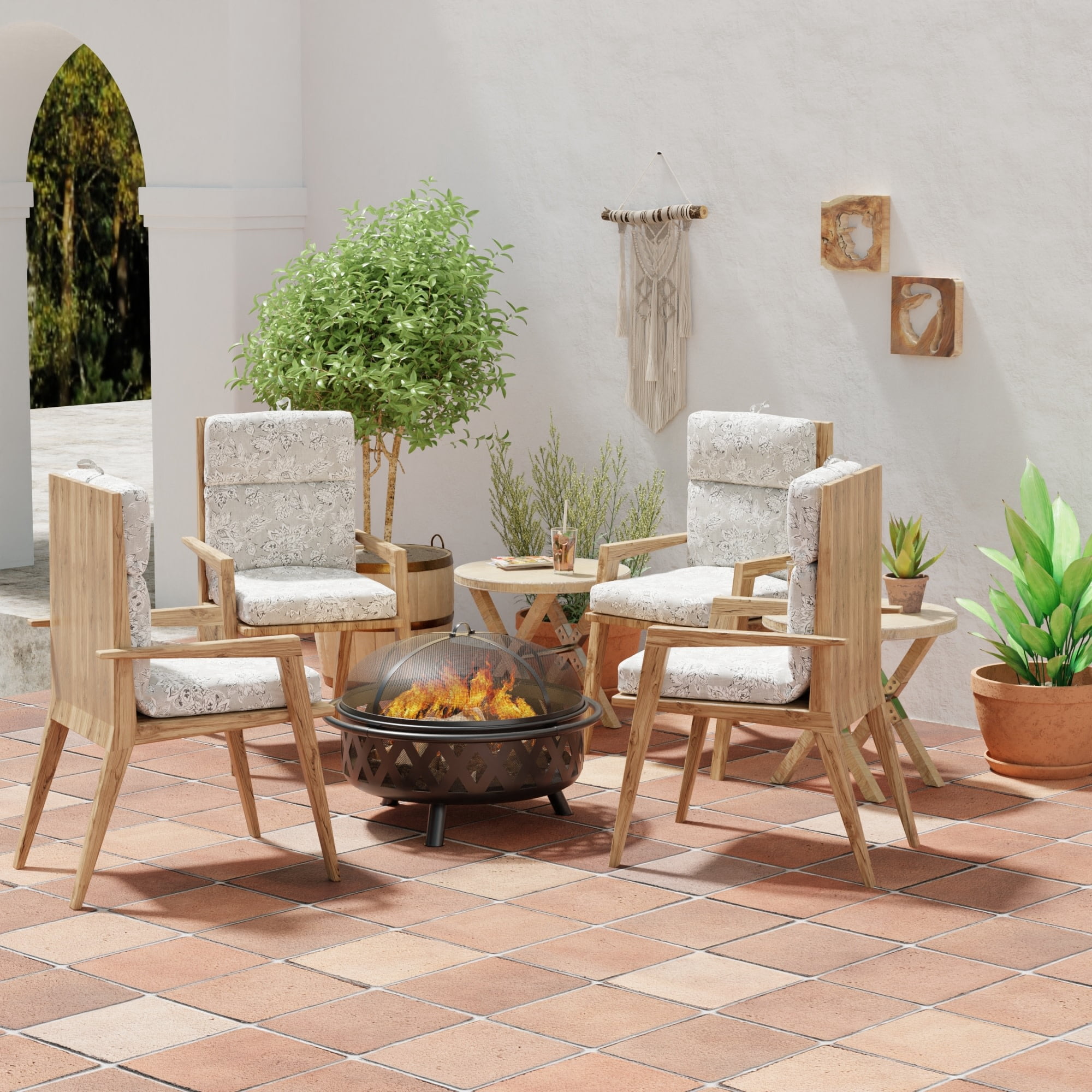 Jordan Manufacturing 44" x 22" Adair Gray Jacobean Rectangular Outdoor Chair Cushion with Ties and Hanger Loop