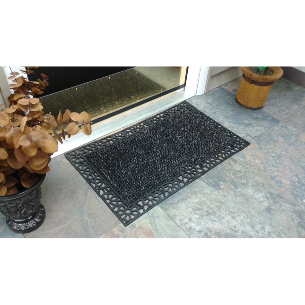 AstroTurf Scraper Door Mat, Wrought Iron Daisy, 18" x 30", Flint