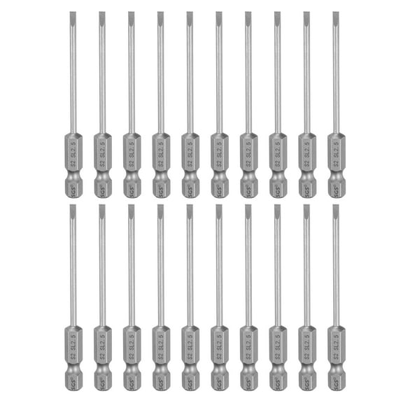Uxcell 20pcs SL2.5 Slotted Screwdriver Bits 2.5mm Slotted Tip 1/4" Hex Shank 75mm (3") Long Magnetic Flat Head S2 Steel Screw Driver Drill Bits Industrial Power Screwdriver Bit