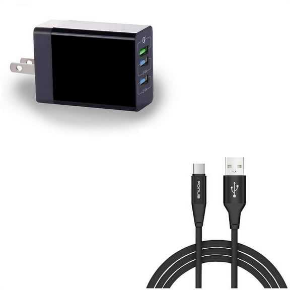 Type-C 6ft USB Cable w 34W Home Charger R2L for LG G8 ThinQ, G7 ThinQ, Stylo 5 4 - Microsoft Surface Go (10"), Lumia 950 - Motorola One, Moto Z4 Z3 Play Z2 Play Z Play Droid Force Droid X4 G7