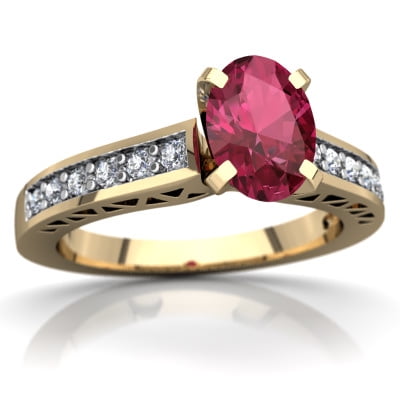 Pink Tourmaline Art Deco Ring in 14K Yellow Gold by