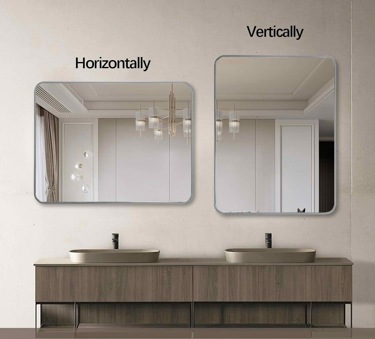MAYEERTY 24x36 Inch Silver Metal Framed Rectangular Bathroom Wall Mirror, for Bathroom and Entryway