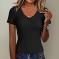 thumbnail image 5 of Summer Tops for Women T Shirt Women's V Neck Short Sleeve Tops T Shirt Elegant Basic Ribbed Tee Shirts Slim Fit Plain Tops on Sale, 5 of 6