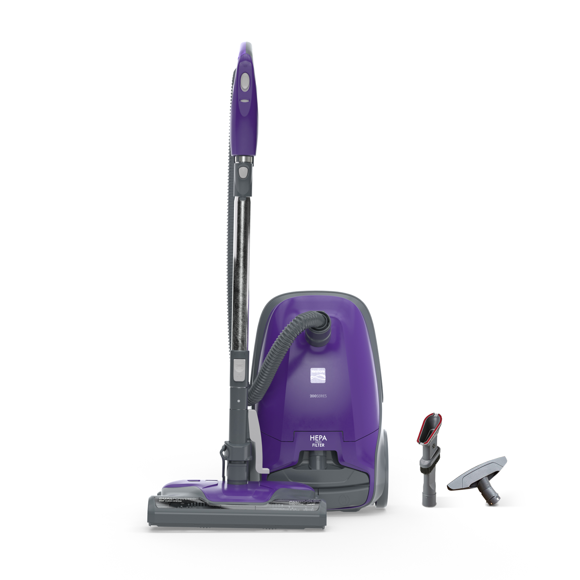 Kenmore 200 Series Canister Vacuum, Bagged, Corded, 25ft Cord, 2 Motor Deep Clean System, AllergenSeal HEPA Filter, Auto Cord Rewind, Carpet and Hard Floors, BC3002