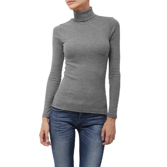 J. METHOD Women's Light Weight Basic Long Sleeve Turtleneck Knit Ribbed Shirt Sweater Mock Neck Top NEWT88 HGrey S