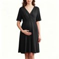 thumbnail image 7 of Annhoo Maternity Dress Short Sleeve V Neck Pleated Waist Knee Length Flowy Gowns Fall Casual Pregnancy Dress, 7 of 7