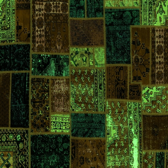 Ahgly Company Indoor Square Patchwork Green Transitional Area Rugs, 4' Square