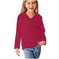 thumbnail image 4 of Long Sleeve Kids Shirts Girls Casual V Neck Blouse Basic Solid Color Tops Spring Tshirt Top, 4 of 5