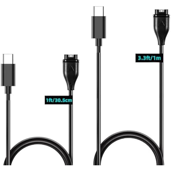 Chenchen 2-Pack USB-C Charging Cables for Garmin Charger Type C Cable, 1m Long & 30cm Short Watch Charging Cords for Garmin Fenix 7 6 5, Vivoactive 5 4 3, Forerunner 935, 245, Vivosport, Vivosmart 5