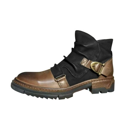 

Rdeuod Mens Shoes Winter Belt Buckle Side Zipper Square Heel High Top Solid Color Boots Walking Shoes for Men